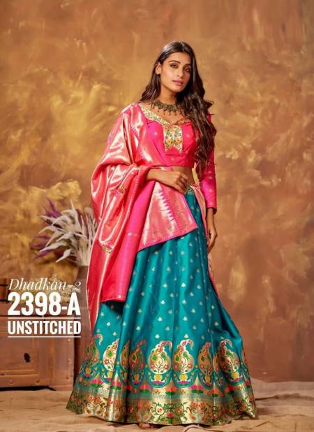 Sea Green And Pink Colour Latest Exclusive Wedding Wear Silk Printed Designer Lehenga Choli Collection 2398-A
